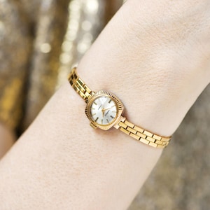 Women cocktail watch gold plated square Seagull, elegant bracelet evening watch sunburst vintage lady wrist accessory retro jewelry gift