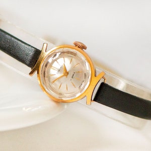 Reloj de pulsera absolutamente raro Gaviota chapada en oro, regalo de joyería de reloj para mujeres de mediados de siglo, regalo de reloj de pulsera clásico para dama, nueva banda de cuero de primera calidad imagen 4