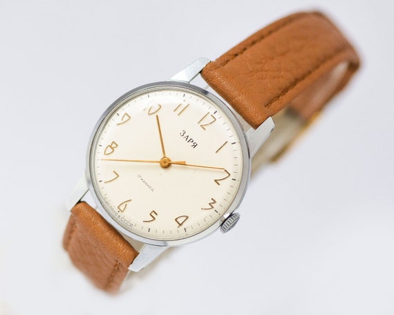 New old stock uniseks horloge Dawn damespolshorloge oversized vintage cadeau klassieke tienerhorloge met zilveren kap nieuwe premium leren band Etsy Belgie