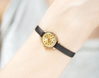 Gold plated women watch Seagull micro size jewelry vintage, retro lady wristwatch classic, limited edition watch, new genuine leather band