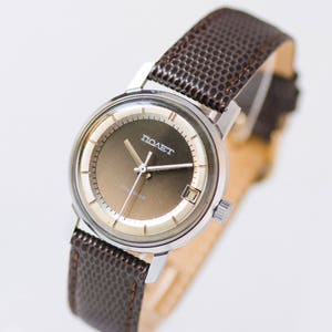 Faded grey men&#39;s wristwatch Poljot Flight, men&#39;s watch vintage, dress watch classic gray, boyfriend&#39;s watch gift, new premium leather strap