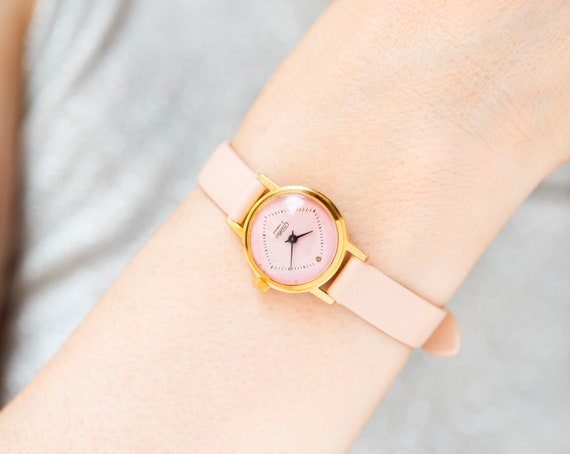 Soft pink women watch gold plated Glory vintage c… - image 2