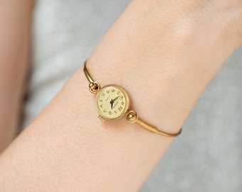 Orologio da cocktail per donna vintage Seagull, piccolo orologio da donna con bracciale regalo, numeri arabi orologio bracciale tonalità oro, gioielli da orologio da polso da donna