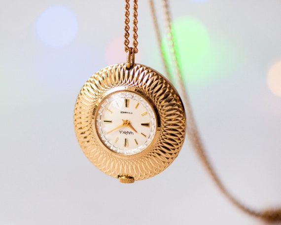 Gold plated women watch necklace vintage ornament… - image 3