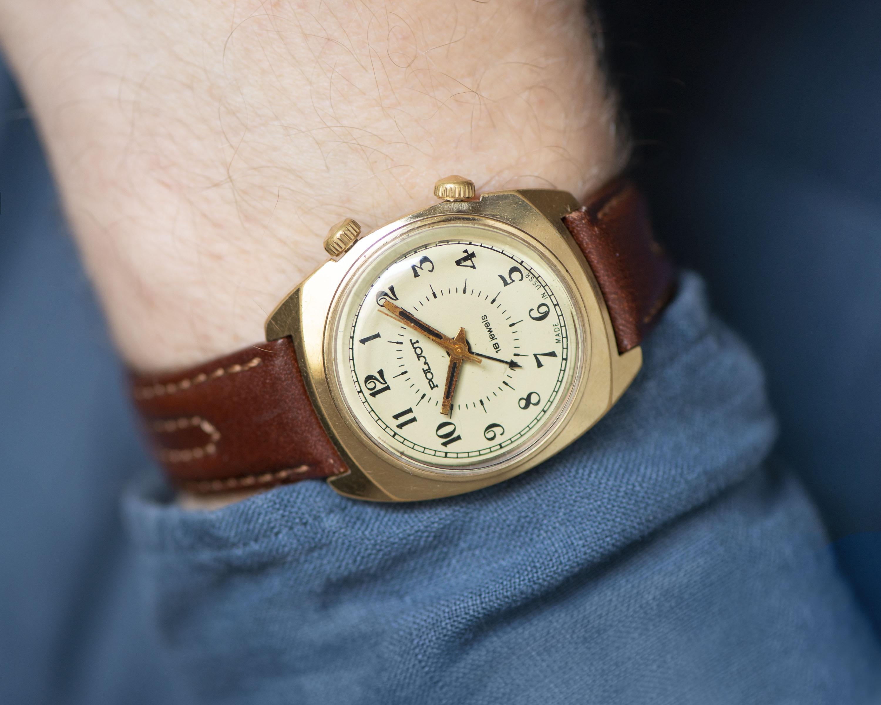 Alarm Function Watch Poljot for Men Gold Plated Vintage, Rare