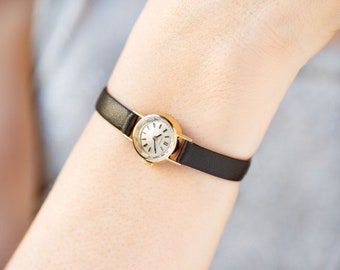 Reloj de mujer Certina chapado en oro vintage, pequeño reloj de pulsera para dama delicado retro de los años 60, reloj minimalista joyería de niña, nueva correa de cuero de primera calidad