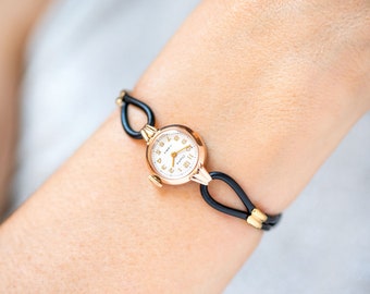 Montre de luxe pour femme, bijoux en or massif 14 carats, montre vintage pour femme Seagull, pièce d'horlogerie au design classique, petite montre délicate, nouveau bracelet en cuir véritable