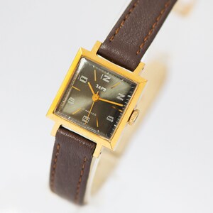 New Old Stock Black Women's Watch Dawn, Gold Plated Square Wristwatch ...