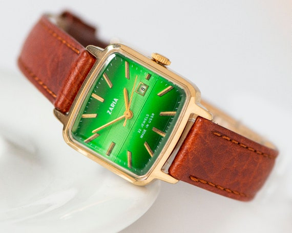 Green Women's watch unused Dawn vintage, square w… - image 2