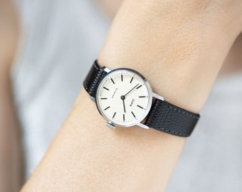 Montre femme en parfait état minimaliste Dawn, montre dame argentée antichoc, montre habillée femme cadeau classique, nouveau bracelet en cuir haut de gamme