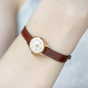Sällsynt damklocka Dawn, guldpläterat damarmbandsur, liten klassisk klocka, arabiska siffror, fin present till dam, nytt äkta läderarmband