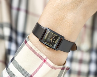 Ongebruikte dameshorloge Black Glory, vierkant horloge vintage chique damesaccessoire, minimalistisch delicaat meisjeshorloge cadeau, nieuwe premium leren band