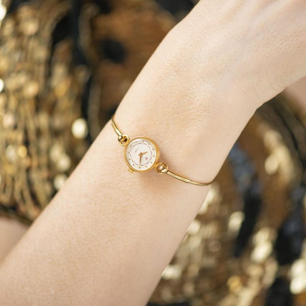Women's Watch Tiny Ring Bracelet Gold Plated Seagull, Vintage Lady Wristwatch Classic Cocktail Watch Delicate Jewelry Gift Women small wrist