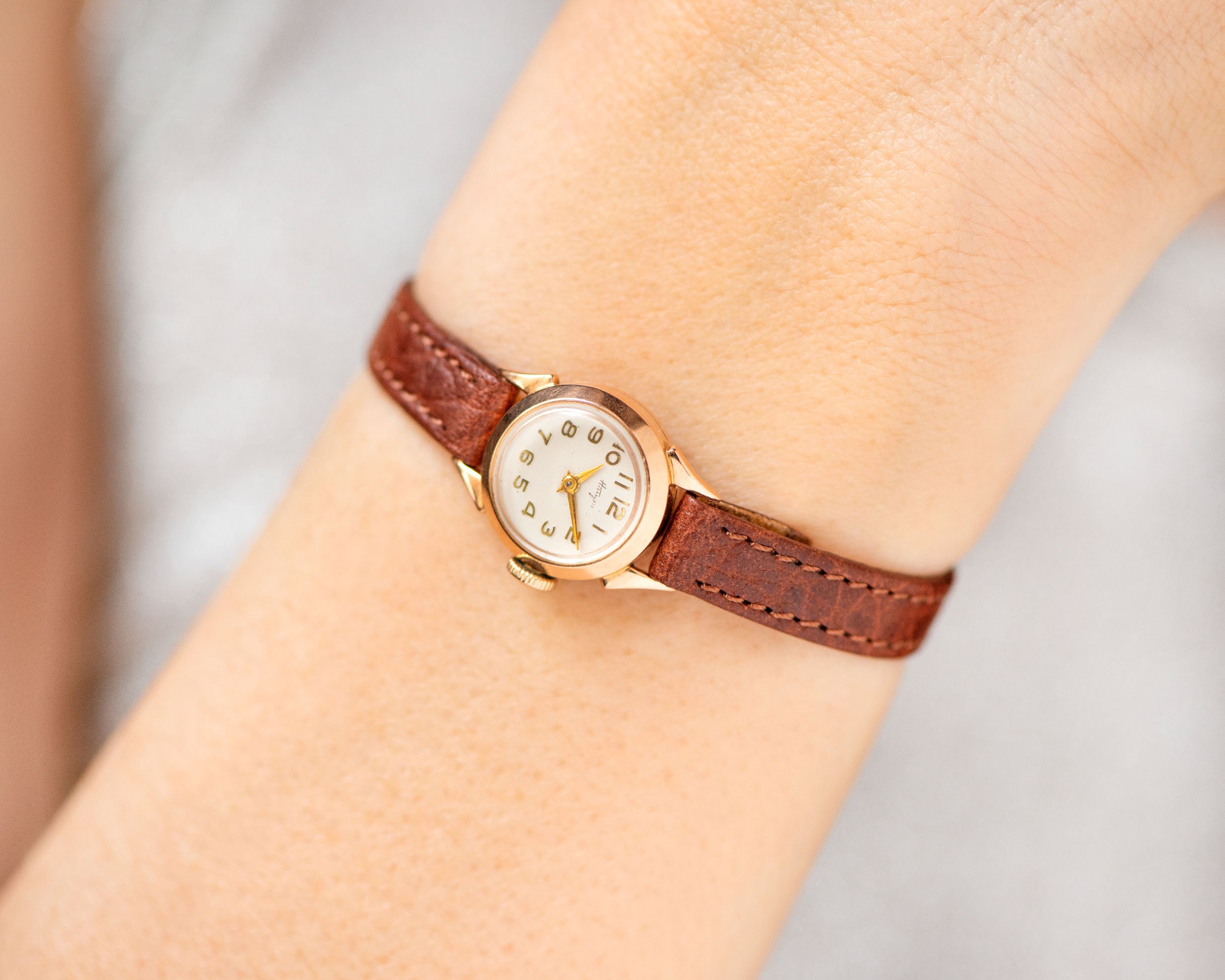 Solid Gold 14K Wristwatch for Women Vintage Nairi Gift Minimalist Small Wrist Women Cocktail Jewelry Watch Golden New Premium Leather Strap Etsy