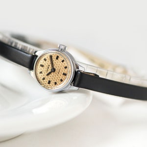 Unused lady wristwatch beige dial Seagull, NOS women watch classic vintage, watch for woman tiny accessory gift, new premium leather strap