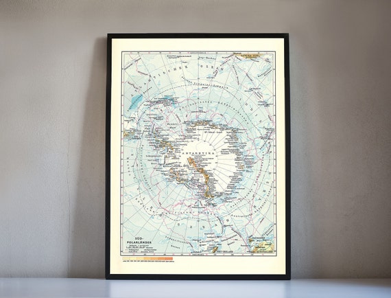 Antarctica Digital Print South Pole Map Mid Century Style | Etsy