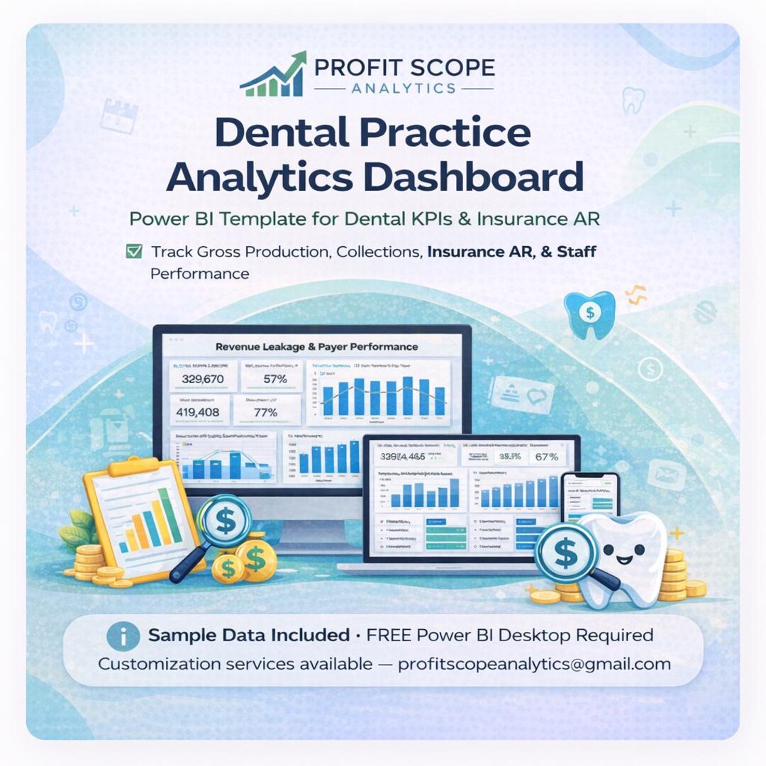 Dental Practice Analytics Dashboard Power BI Template for Insurance