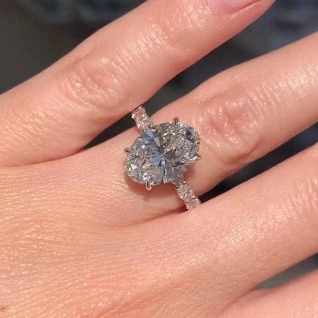 3 CT Oval Cut Moissanite Engagement Ring 14K Solid Gold Hidden Halo ...