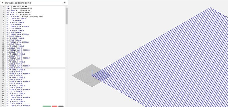 May include: A computer screen displays lines of code and a 3D rendering of a geometric pattern. The code is on the left, and the pattern is on the right. The pattern consists of parallel blue lines on a gray background.