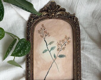 Original Handpainted wild flower Oil Painting, Soft Earthy Blooms, Vintage Frame Decor