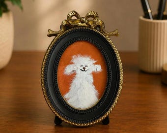 Origineel hondenolieverfschilderij, goud ingelijste kunst, klein handgemaakt huisdierkunstwerk, grillig hondendecor