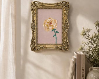 Pintura al óleo original, arte botánico floral pintado a mano, marco vintage.