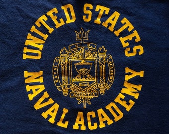 Vintage 80s United States Naval Academy Navy Blue Champion Blue Bar Shirt