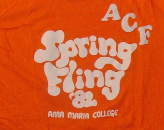 Vintage 1982 Spring Fling Anna Maria College ACF Orange T Shirt