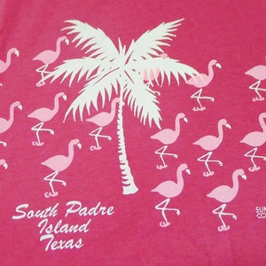 Vintage 80s South Padre Island Texas Pink Flamingo Palm Tree T-Shirt
