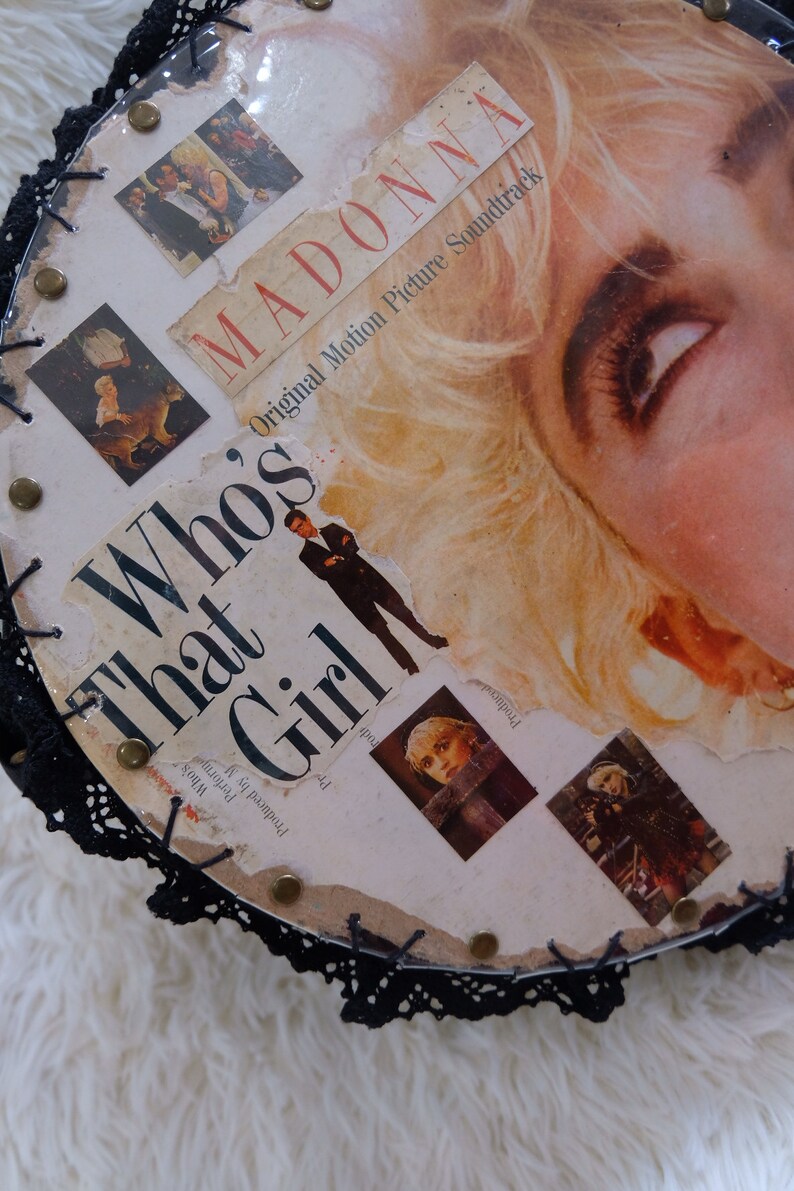 Unique Handmade Who's That Girl Vinyl LP Record Handbag Han Upcycled Vinyl Record Bag, Vinyl Record Sling Bag, 12 image 5