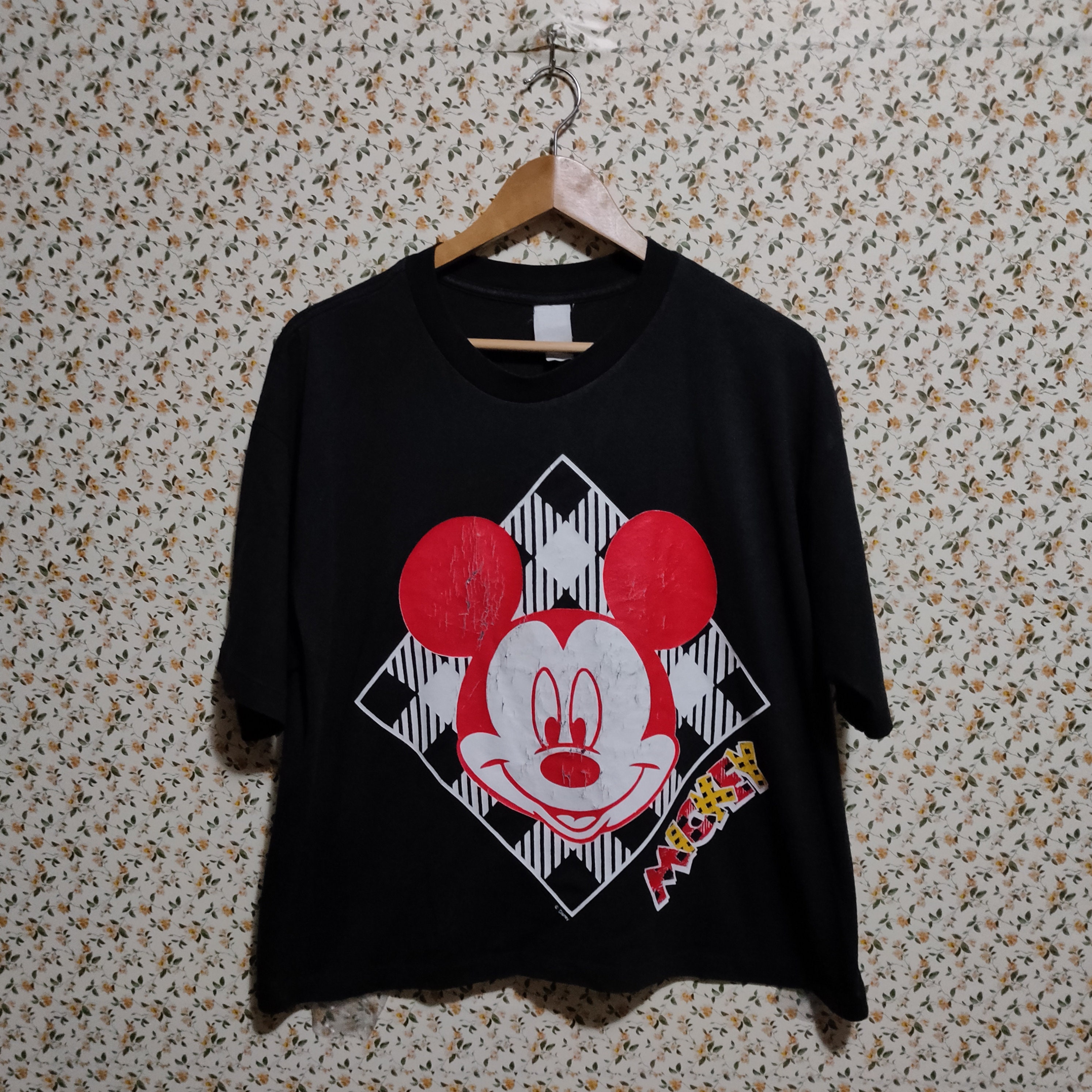 90s Vintage Disney Mickey Mouse T-shirt Black With Checkered - Etsy