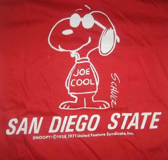 Vintage 70s San Diego State SNOOPY JOE COOL Mesh Sleeves T-shirt 