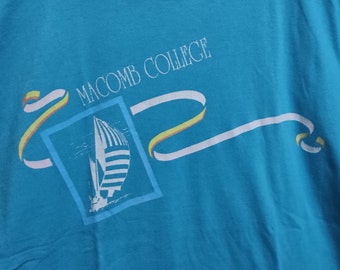 Vintage 80s Macomb College Blue T-Shirt