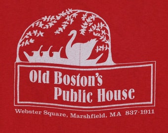 Vintage 80s Old Boston's Public House Webster Square Marshfield Massachusetts Red T-Shirt