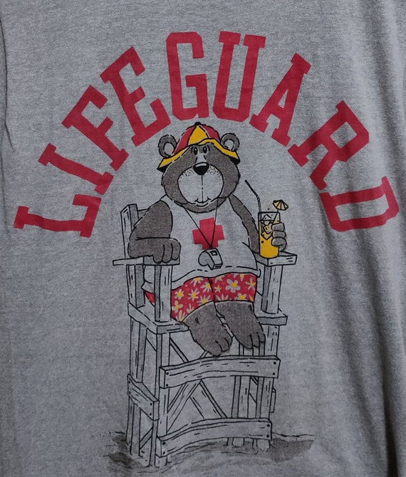 Vintage 80s Lifeguard Bear Gray T-Shirt