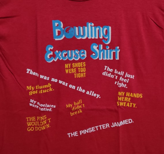 Vintage 80s Bowling Excuse Red Muscle T-Shirt Funn