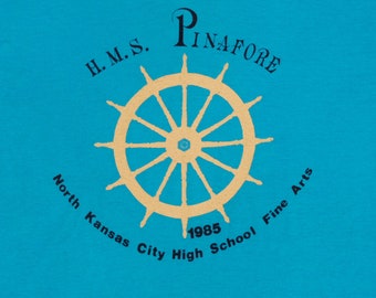 Vintage 80s 1985 HMS Pinafore North Kansas City High School Fine Arts Blue T-Shirt