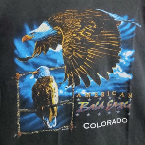 90's Vintage 1997 American Bald Eagle Colorado Faded Black T-shirt image 1