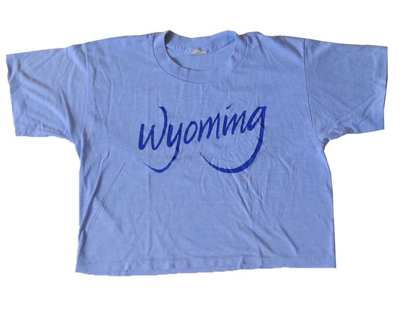 Vintage 80s Wyoming Cropped Top Half Shirt Light … - image 2