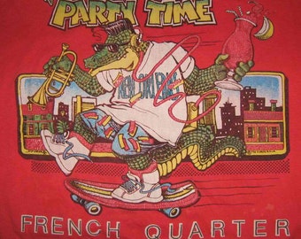 Vintage 80s New Orleans French Quarter Party Time Red T Shirt