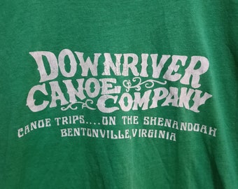 80s Vintage Downriver Canoe Company Keep On Strokin' T-Shirt Green, Canoe Trips On The Shenandoah Bentonville, Virginia