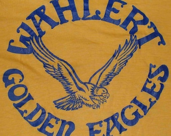 Vintage 80s Wahlert Golden Eagles Football Team T-Shirt, Wahlert Catholic Highschool Dubuque Iowa