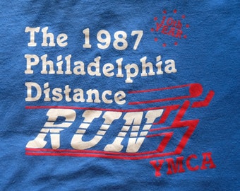 80s Vintage 1987 The Philadelphia Distance Run YMCA Blue Shirt