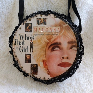 Unique Handmade Who's That Girl Vinyl LP Record Handbag Han Upcycled Vinyl Record Bag, Vinyl Record Sling Bag, 12 image 1