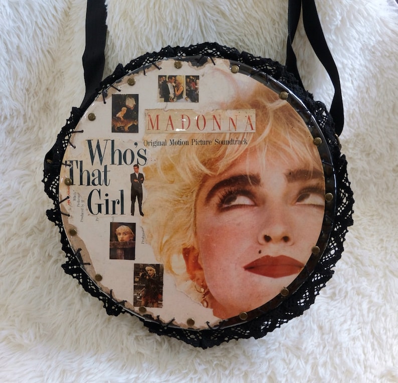 Unique Handmade Who's That Girl Vinyl LP Record Handbag Han Upcycled Vinyl Record Bag, Vinyl Record Sling Bag, 12 image 1