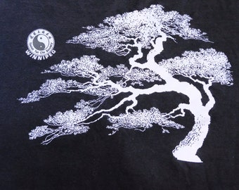 Vintage 80's Semi Cascading Bonsai Tree Yin Yang Taoist Tai Chi Society Winnipeg Black Ringer T-shirt