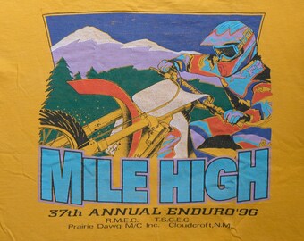 90's Vintage 1996 Mile High 37th Annual Enduro Motorcycle Yellow T-Shirt