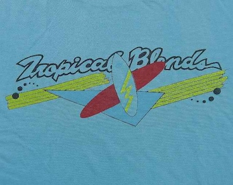 Vintage 80s TROPICAL Blends HONOLULU HAWAII Surfing Board Surfer Blue T Shirt