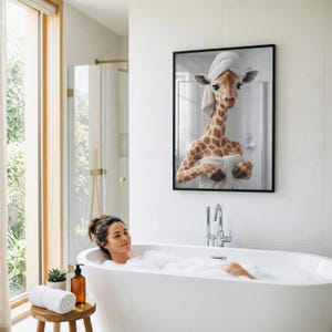 Funny Giraffe in the bathroom, Humor Wall Art (Digital Download)