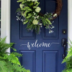 Farmhouse Front Door Welcome Decal Rustic Welcome Wall Decal, Rustic Entryway Decor image 1